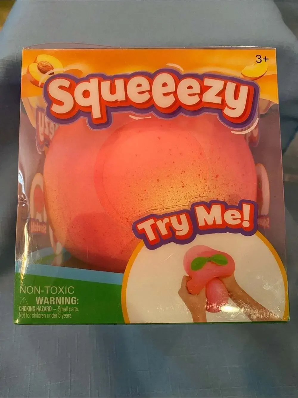NEW Sunny Days Squeezy Peach Squishy Fidget Toy Large Pink Ball Green Leaf Top